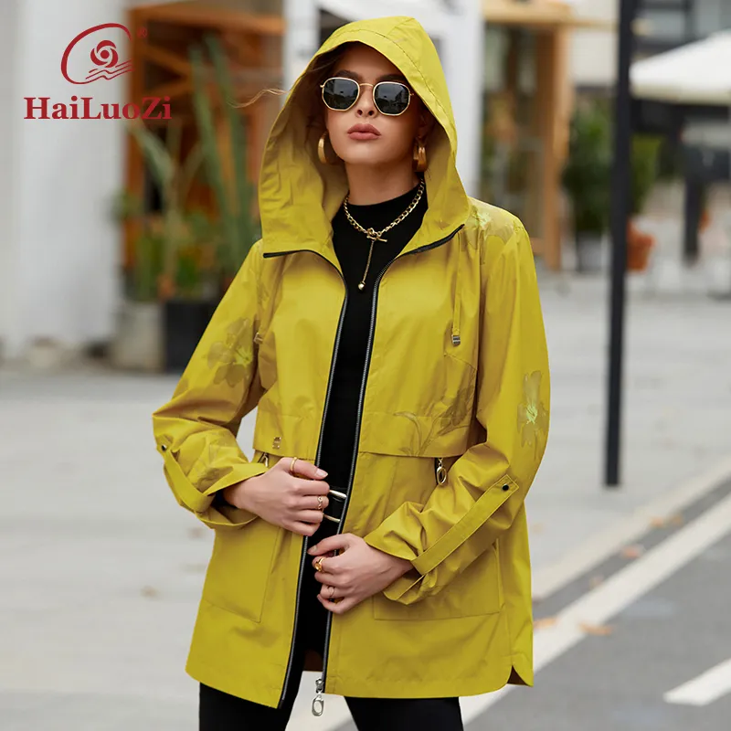 Womens Spring Trench Coat Casual Loose Fit, Fashion Printing