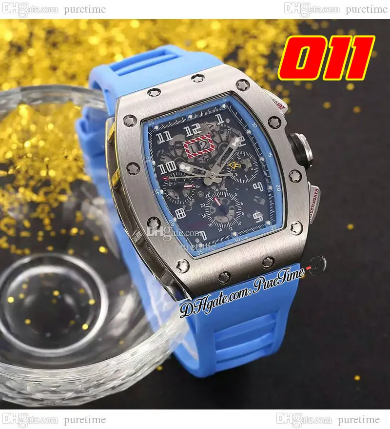 011 A21J Automatic Mens Watch Steel Case Skeleton Dial Big Date Blue Rubber Strap 7 Styles Watches Puretime C3