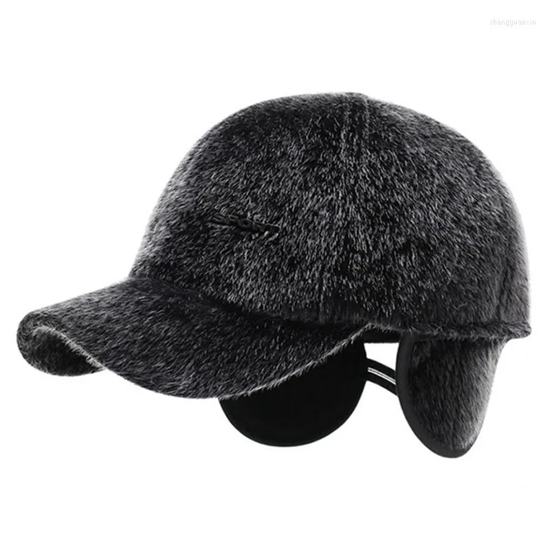 Berets Winter Herbst Männer Outdoor Faux Pelz Bomber Hüte Mit Ohrenschützer Plus Samt Warme Mittleren Alters Verdickte Schnee Tag Snapback kappe