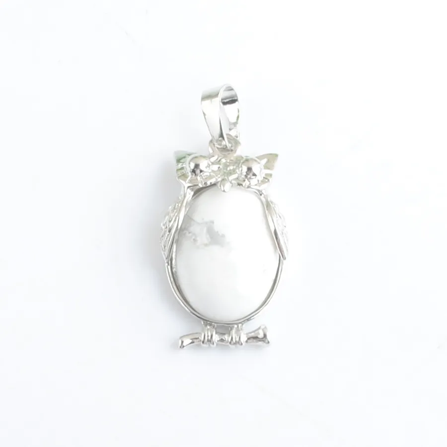 Kamień naturalny White Turquoise Tiny Owl Pendants Reiki Lucky Animal Cute Charm Jewelry For Women Man Prezent N4680