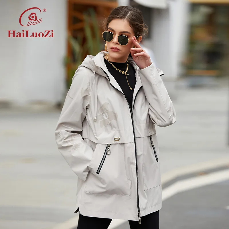 Womens Spring Trench Coat Casual Loose Fit, Fashion Printing