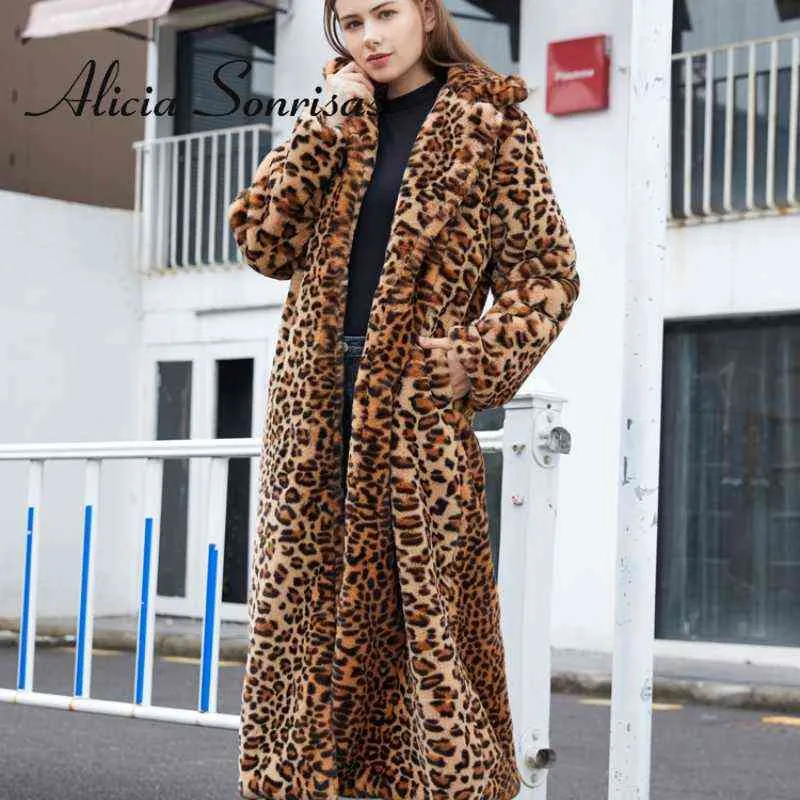 Parkas en duvet pour femmes 2021 hiver femmes fausse fourrure imprimé léopard lapin col tailleur chaud épais x-long manteau à manches longues Hipster veste Feminino T220902