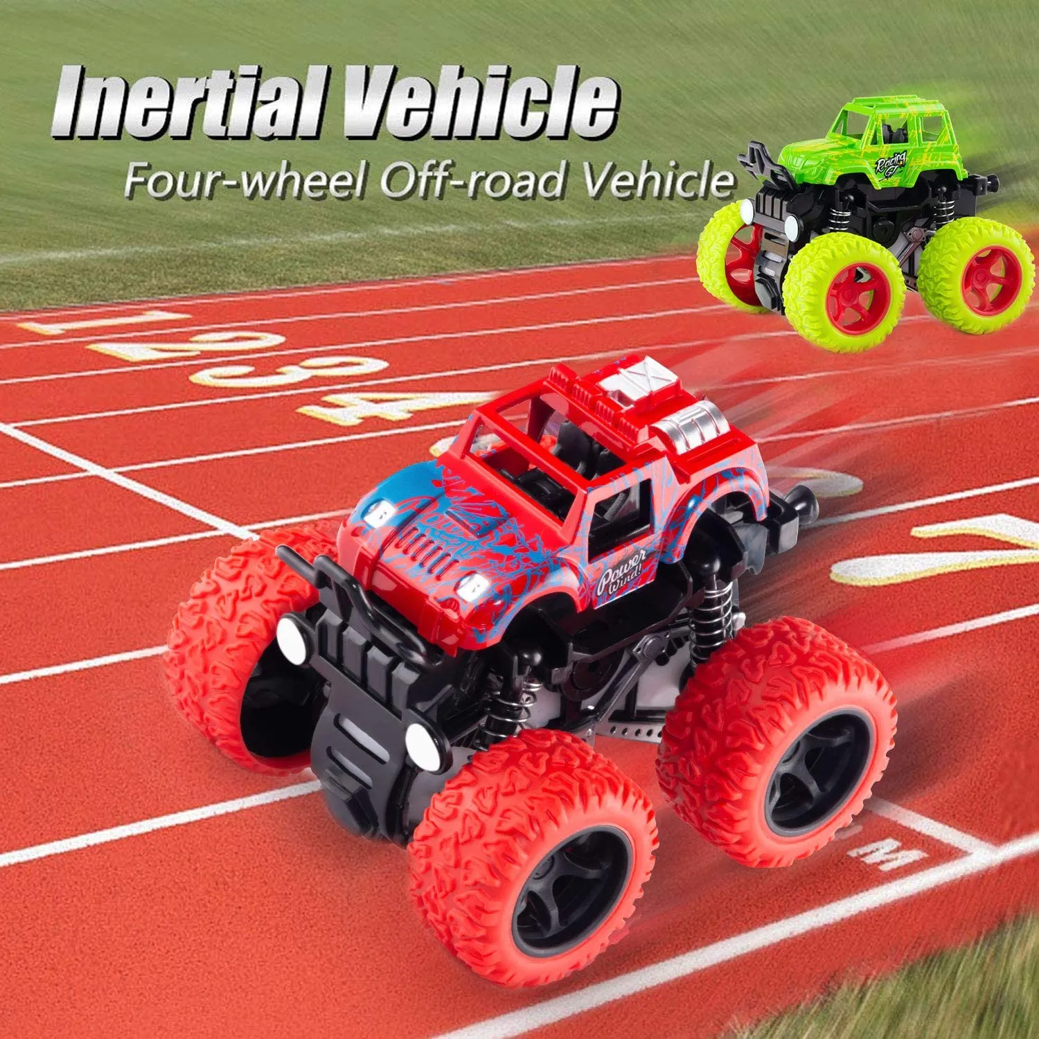 Friction Powered Cars, Monster Trucks Toys For Kids, Inertia Push