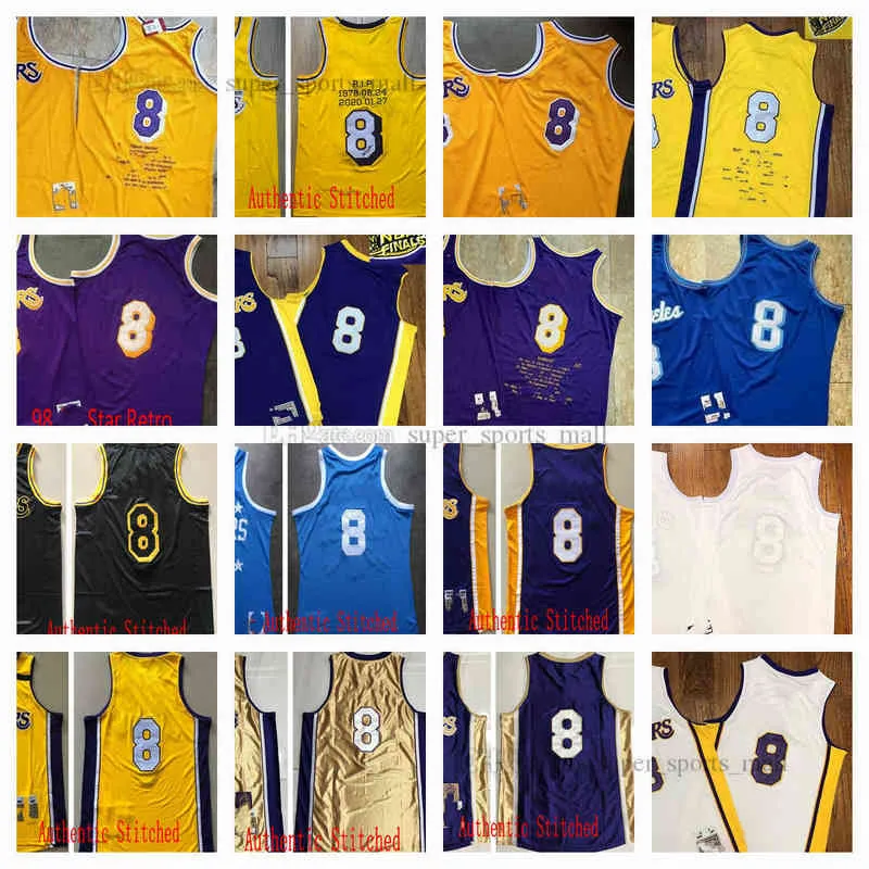 Üniversite Basketbol Giyiyor Gerçek Dikişli Retro Basketbol Formaları #8 Jersey Sarı Beyaz Siyah Mavi Adam S-XXL