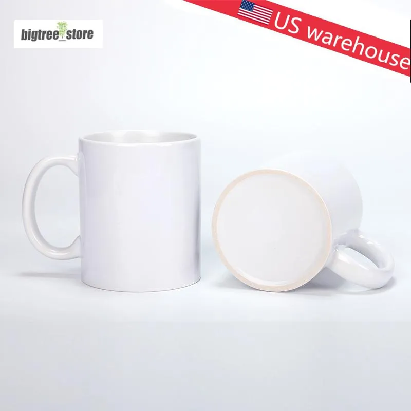US warehouse 11oz Sublimation Ceramic Mug Handgrip Coffee Mug Blank tumblers Personality DIY Individual box Thermal Transfer White Water Cup Party Gifts Drinkware