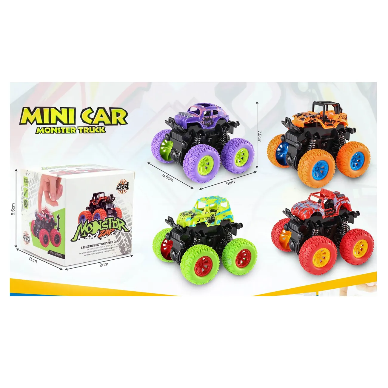 Friction Powered Cars, Monster Trucks Toys For Kids, Inertia Push