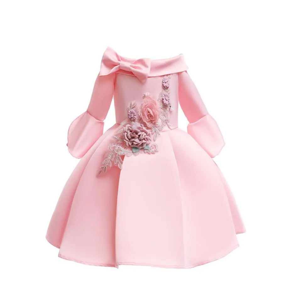 레이스 스팽글의 소녀 공주 드레스 2-12 세의 두 가지 색으로 꽃을 곁들인 형식 웨딩 드레스 263i