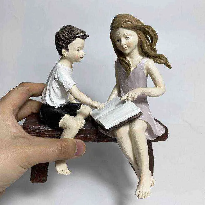 Oggetti decorativi Figurine JIEME Nuova serie di famiglia Fratelli Seduti Lettura Resina Artigianato Regali Casa Soggiorno Decorazione del desktop Ornamenti Regalo T220902