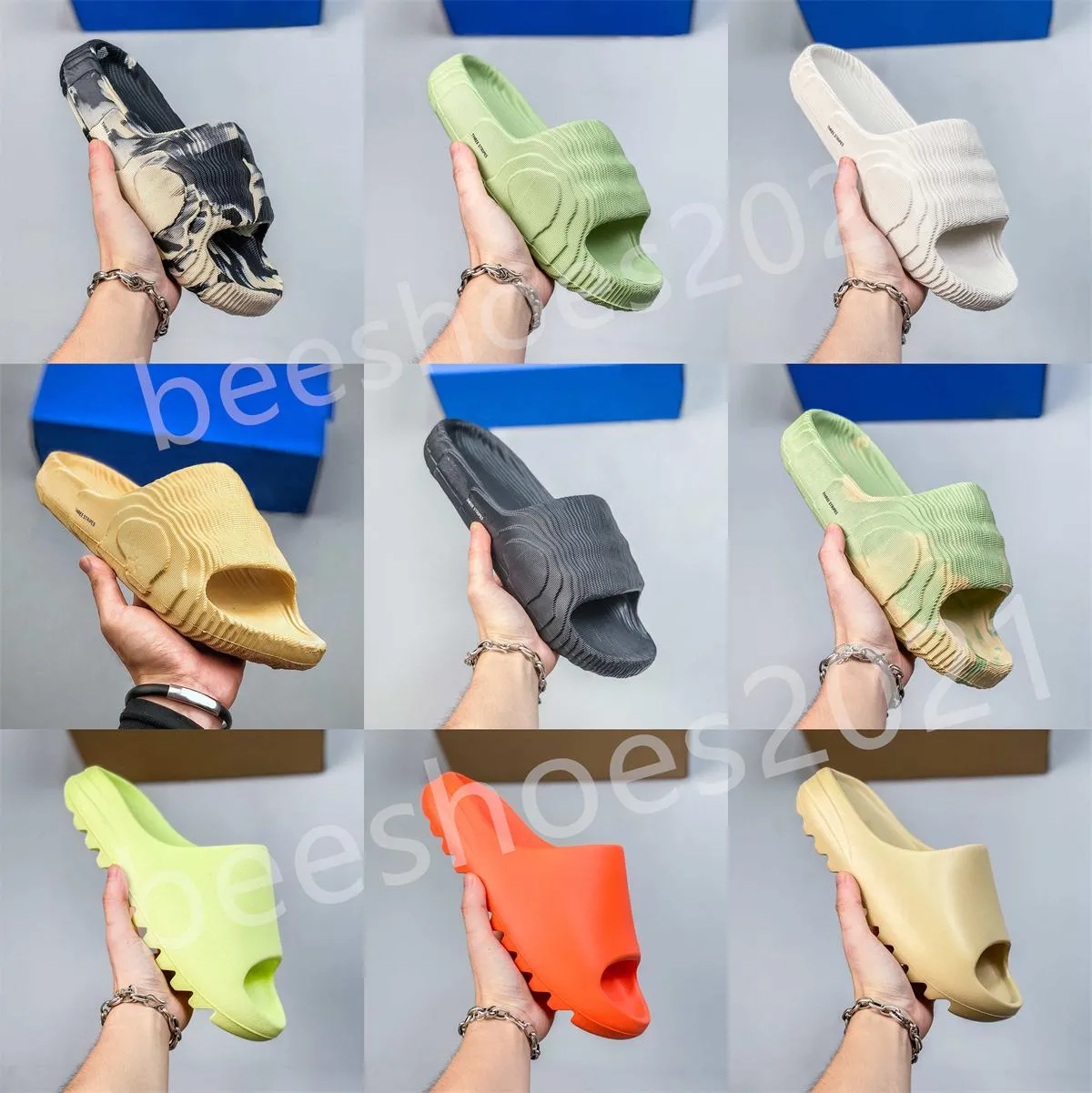 Mens Slide adilette 22 chaussures mode femmes pantoufle tongs désert sable sandales été plage diapositives plate-forme pantoufles A4