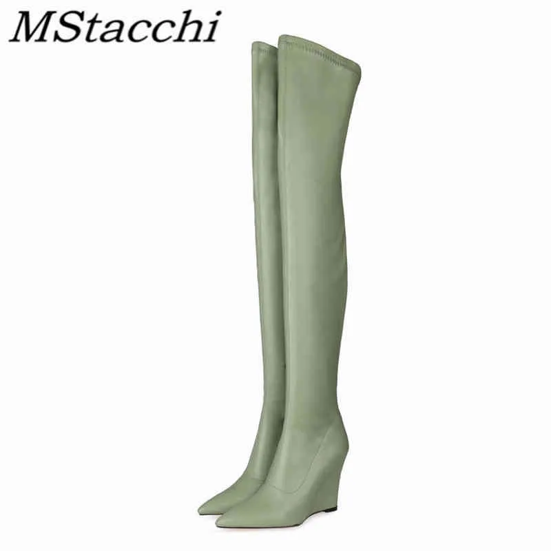 Boots Mstapchi Elegant Woman Thigh High Botas Outdoor Wigs Leather Slip on Ladies Shoes Thick Bottom Over knee Big Size 33 43 220903