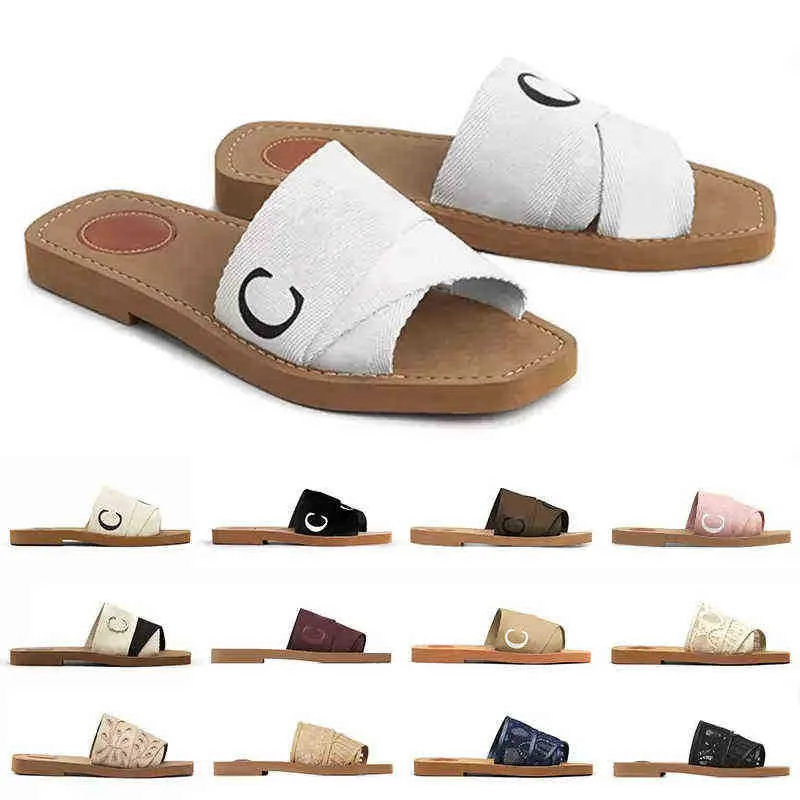 designer canvas pantoffels Dames Woody Mules platte sandalen rubberen dia's wit zwart roze Sail bordeaux kant Belettering Stof dames zomer uit Met originele doos