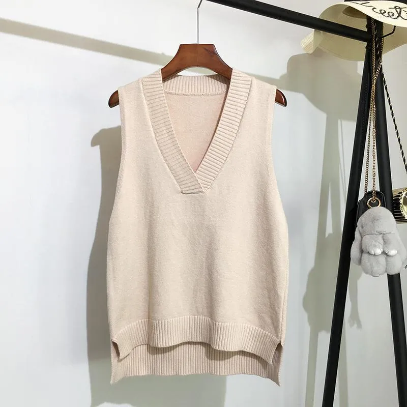 Kvinnors tröjor Kvinnor Richkeda-butik V-ringning stickad Vest Women's Sweater Autumn and Winter Korean Loose Wild Sleeveless