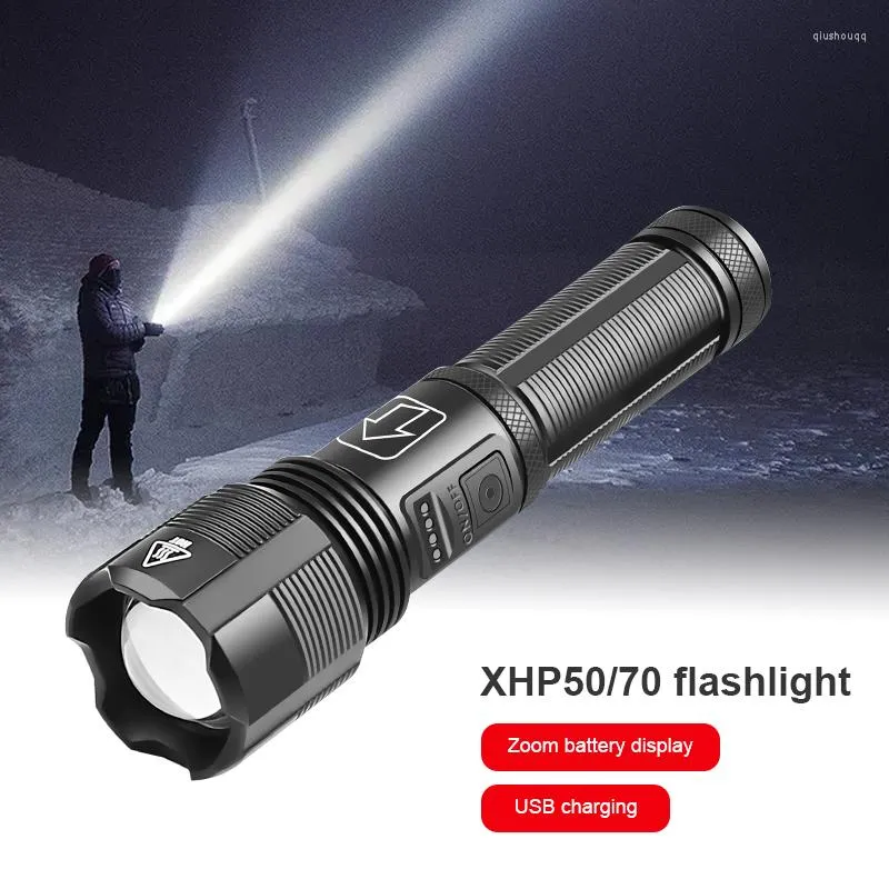 مشاعل يدوي مشاعل قابلة للتعديل LED قوي ضوء USB Torch Torch 21700 البطارية Zoom 5 أوضاع في الهواء الطلق الطوارئ في الهواء الطلق الطوارئ