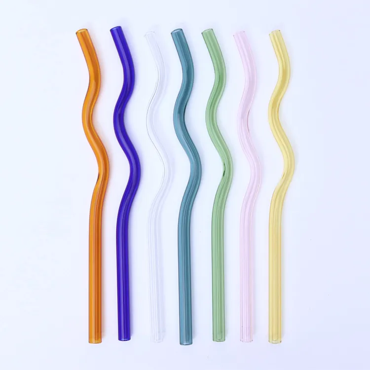 8x200mm colorful wavy glass drinking straws pipette ecofriendly baby milk juice reusable glass straw bar party