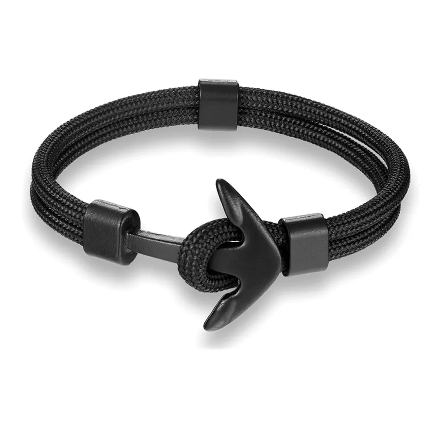 Pulseiras de charme de âncora preta punk preta para homens para homens manhas de corda multicamada Chain Leather Bracelet Hand Lucky Survival Jóias Vintage