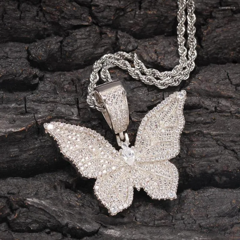 Anh￤nger Halsketten HipHop Schmuck Kupfer Schmetterling aus Kubikzirkonia Charme Chic Accessoires f￼r Tropfen vereisert