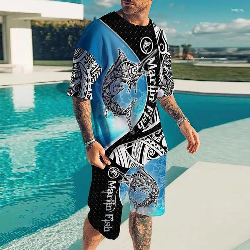 Tute da uomo Tuta da uomo Modello 3D Stampato Completo da 2 pezzi Completo casual O Collo T-shirt manica corta Pantaloncini Abbigliamento sportivo Spiaggia estiva