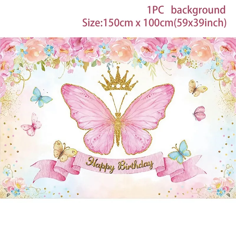 Décoration de fête papillon violet, arrière-plan d'anniversaire pour  filles, accessoires de décoration pour fête prénatale pour enfants,  arrière-plan