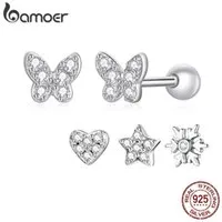 Stud Bamoer 925 Sterling Silver Cute Butterfly Star Heart Earrings, Handmade Dainty CZ Platinum Plated Hypoallergenic Earrings