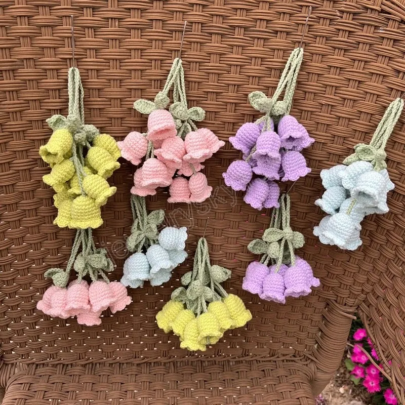 Handmade Knitted Keychain Keyring For Women Girl Crocheted Wind Chimes Flower Bag Pendants Car Key Ring Handbag Charms Gifts