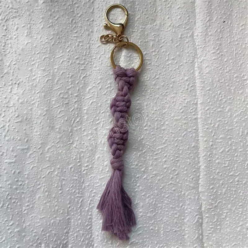 Handmade Boho Macrame Keychain Bracelet - Tassel & Lava Rock Wristlet Key Holder, Beige
