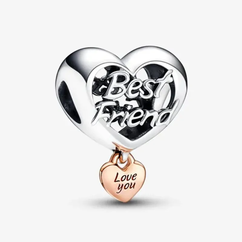 Love You Best Friend Heart 925 Sterling Silver Charm Pandora Dangle Moments Family For感謝祭のフィット女性ビーズブレスレットジュエリー782243C00アンディジュエル