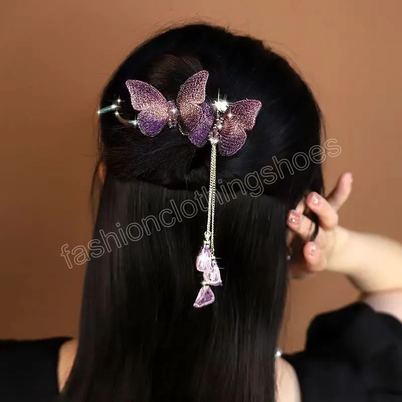 Fermaglio capelli doppia farfalla Accessori capelli alla moda Clip capelli ricamati donna Forcine capelli