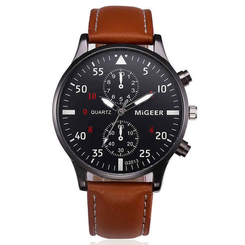 Armbandsur taggar MIGEER Fashion Casual Mens Brown Leather Busins ​​Quartz Men Military Sport Watch Relogio Masculino Genève