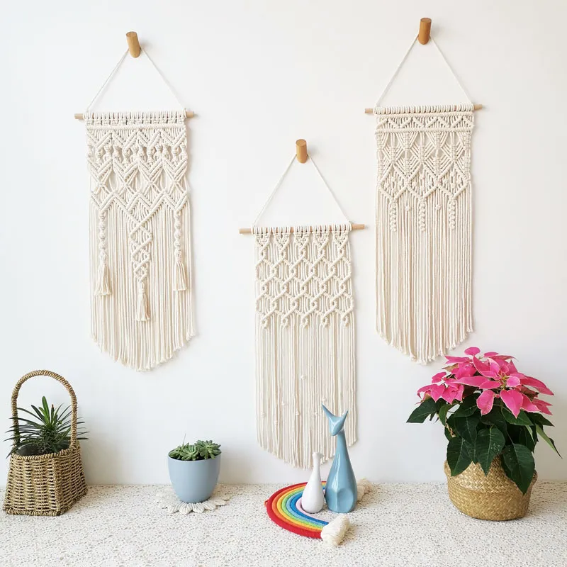 Tapeçaria de parede de parede de macrame tecida à mão Decoração de arte Bohemian Cobertor Curta