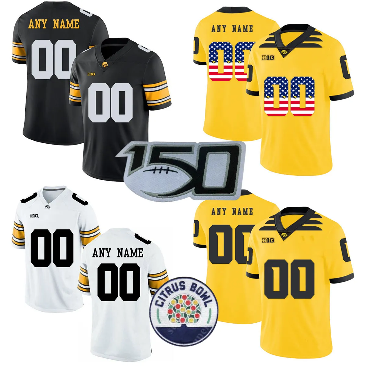 College Football Team Iowa Hawkeyes Yellow Jersey 47 Iowa Hawkeyes