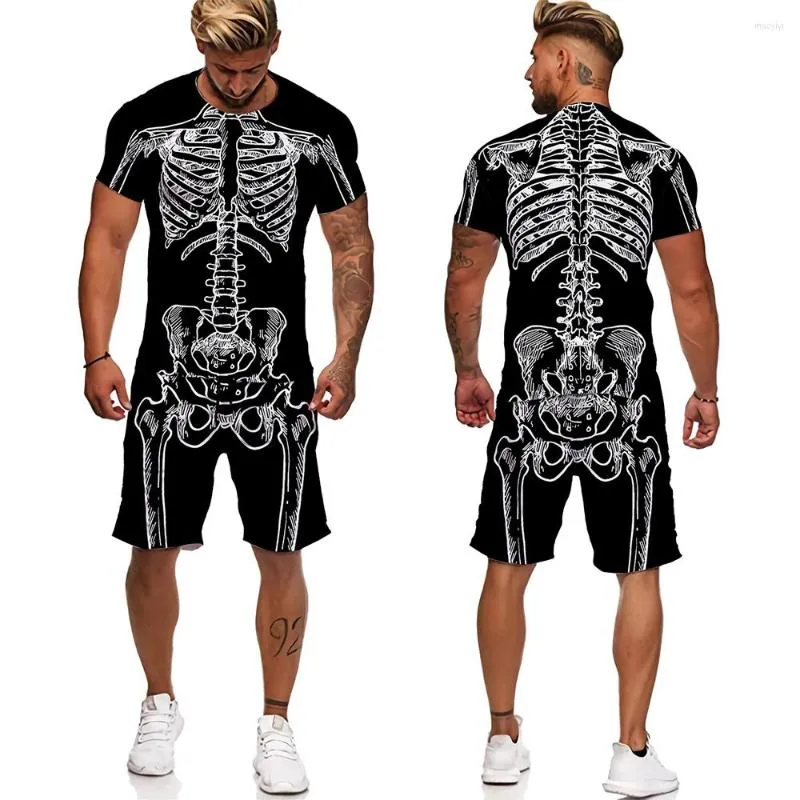 مسارات الرجال Persoonlijkheid Skeled Interne Organen3d Gedrukt T-Shirt Shirts للجنسين Grappig Halloween Cosplay Consplay Trainingspak Korte