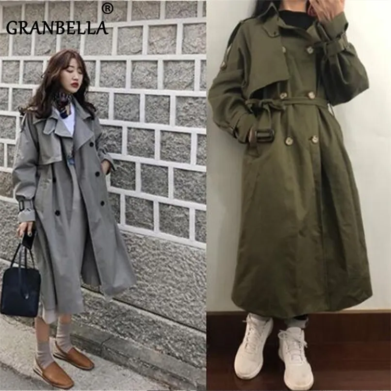 Women's Wool Blends Promotional Women Double Breasted 100% Cotton Long Trench Coat Military Style Elegant Raincoat Windbreaker Manteau Femme 220902