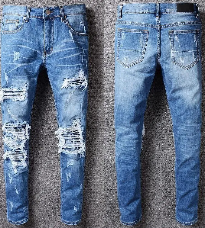 New High Quality Men Slim Jeans zipper Hole Casual Jean Skinny pant Biker Pants Big Size 28-40