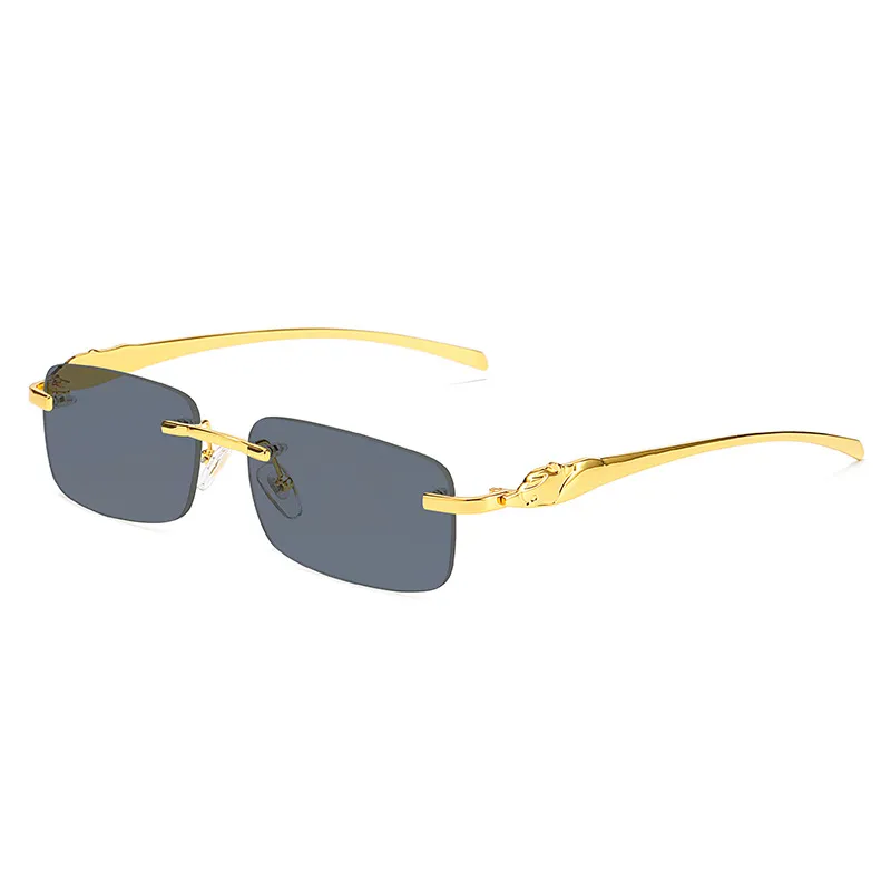 Gafas de sol para mujer Gafas de sol cuadradas de moda clásicas Hombres Exquisito Logotipo de guepardo Anteojos ópticos Pequeño leopardo Plata Marcos de metal dorados Unisex con caja