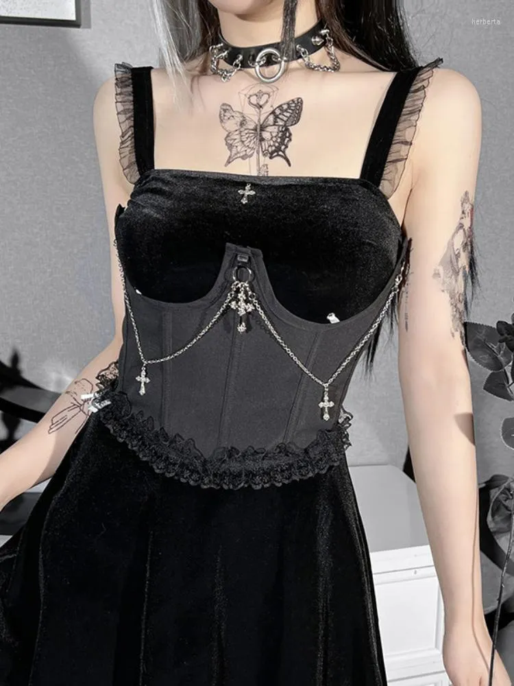 Bälten Y2K Bodycon Silver Chain Pendant Jesus Cross Corset Hip Hop midja i Fish Bone Lolita Girdle Easter E Girl Clothere