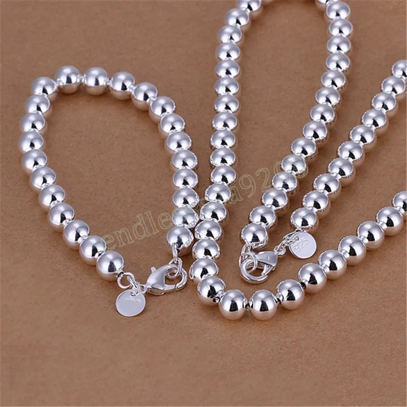 925 Braccialetti color argento timbrato Collana Set di gioielli per donna Belle perle di Buddha da 8 mm Regali per feste per ragazze alla moda