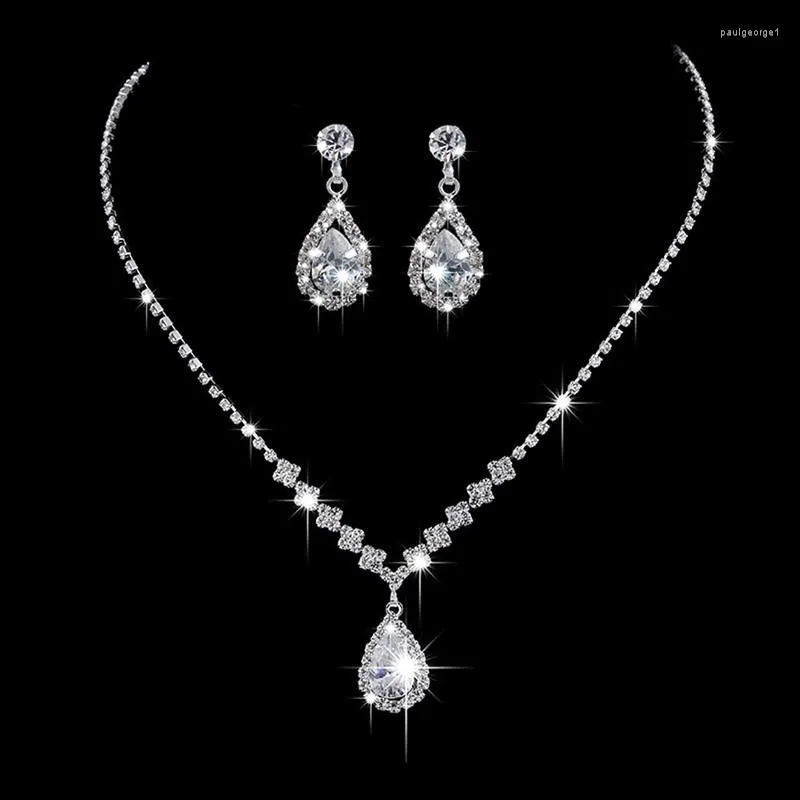 Brincos de decote Conjunto de luxo de anjo brilhante Teardrop no noiva Bridesmaid Jewelry Gifts