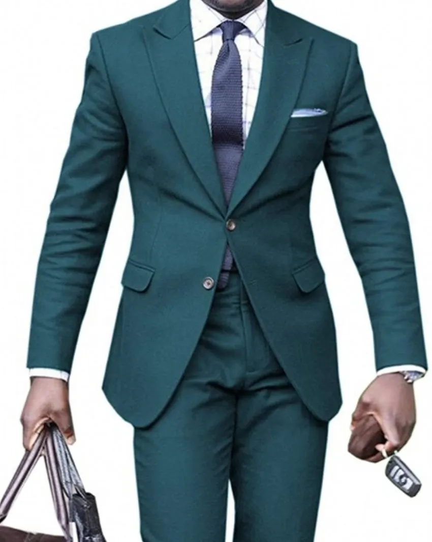 Brand New Green Groom Tuxedos Peak Lapel Men Wedding Dress Custom Made