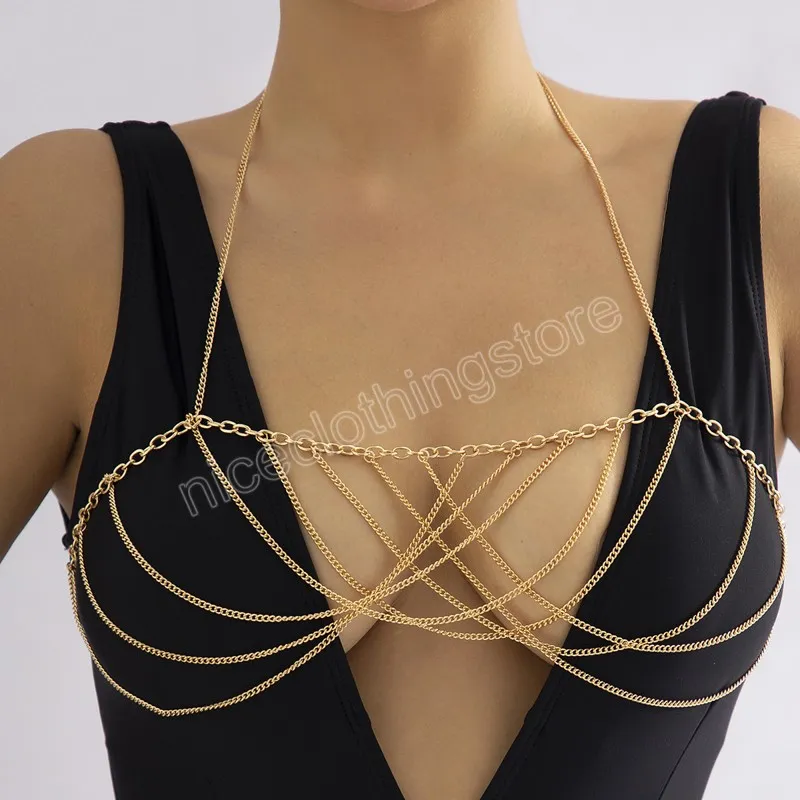 Fashion Body Jewelry Statement Sexy Chest Breast Chain Necklace for Women  Bikini Harness Bra Top Prom Party Accessories