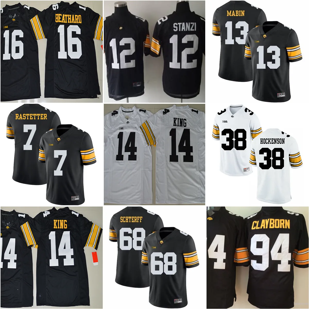 NCAA Iowa Hawkeyes College Football Maglie 46 George Kittle14 Desmond King 16 C.J Beathard 94 Adrian Clayborn 7 Spencer Petras 12 Ricky Stanzi 13 Greg Mabin Jersey