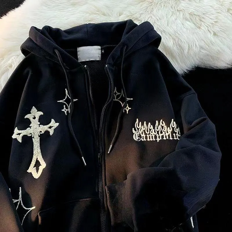 Embroidered zip up store hoodie