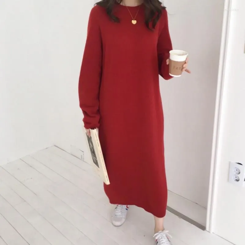 Casual kl￤nningar 2022 Kvinnor Autumn Winter Round Collar Long Sweater Dress Female Sleeve Straight Overdimensionerad stickad LM332