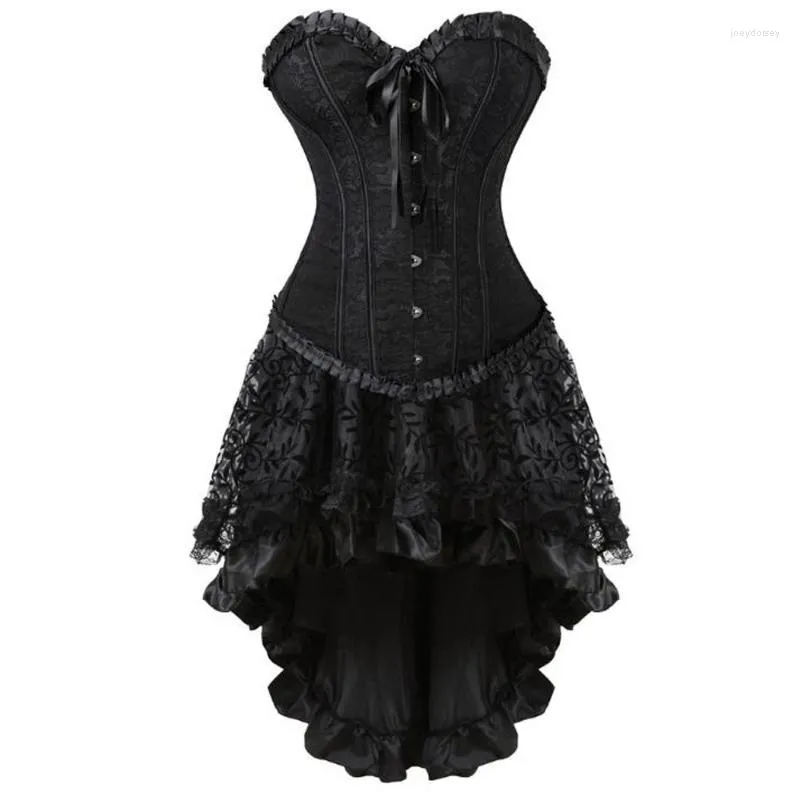 Abiti casual Steampunk Corset Dress 2 Piece Set Costume Cosplay Gothic Punk Cintura High Low Pirate Lace Vintage Victorian Party Club