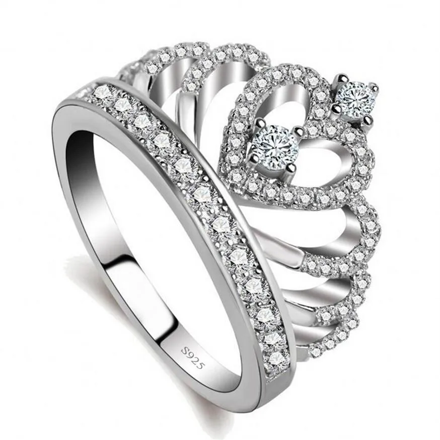 عشاق التاج خاتم 3A Zircon CZ 925 Sterling Silver Filled Engagement Band Band Ring for Women Men2544