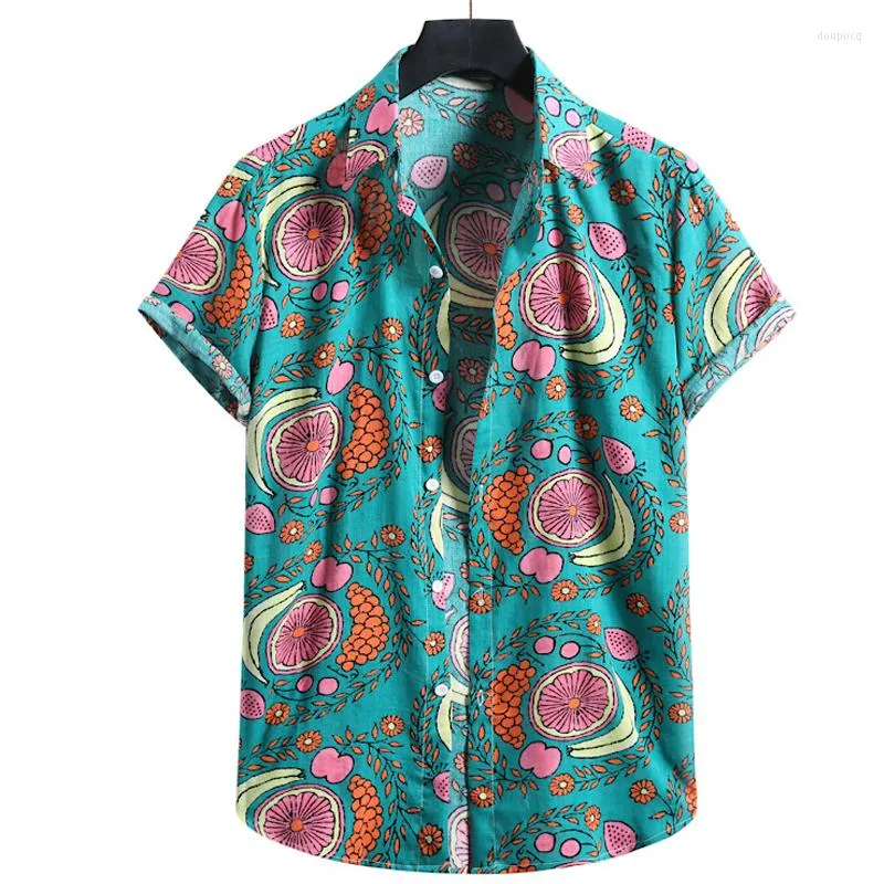 남자 캐주얼 셔츠 과일 프린트 남성 알로하 셔츠 2022 여름 짧은 소매 남자 휴일 휴가 휴가 하와이 카미사 대형 화학 homme