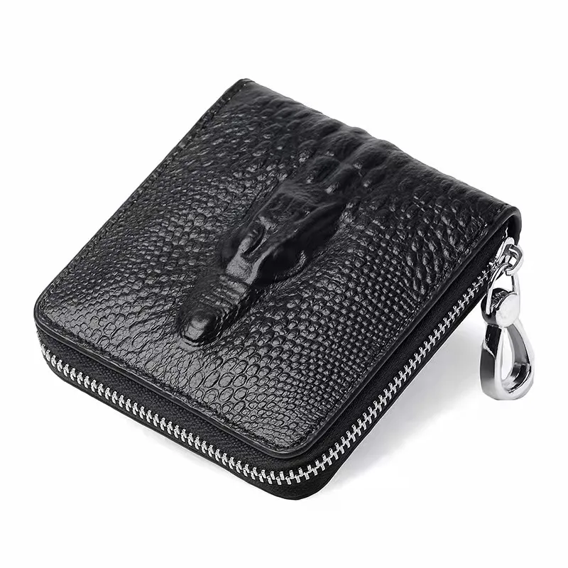 Couro genuíno zíper jacaré masculino designer carteiras masculino estilo curto moeda zero cartão bolsas multi-função embreagens no207