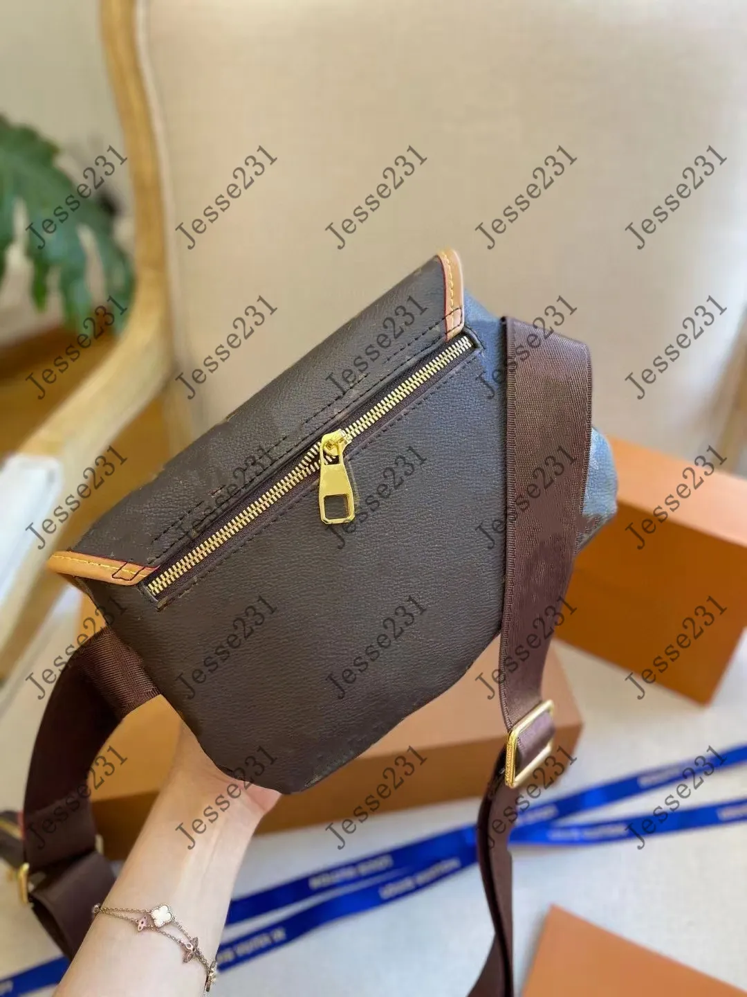 Destino de couro genu￭no de alta qualidade Lady Bag Crossbody /conjunto Mulheres bolsas de ombro marrom Bolsas de mensagens de corpo transversal marrons com caixa e bolsa de poeira 23cm