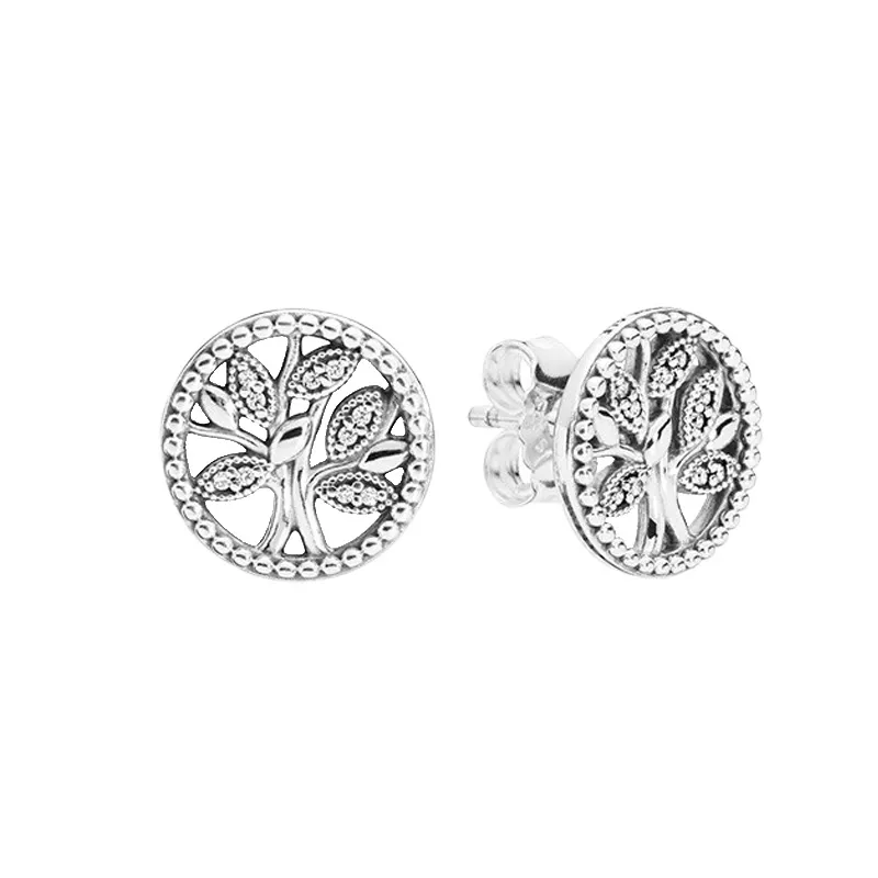 Sparkling Family Tree Stud Earring Real Sterling Silver Women Wedding Jewelry with Original Box Set For pandora girlfriend gift Earrings