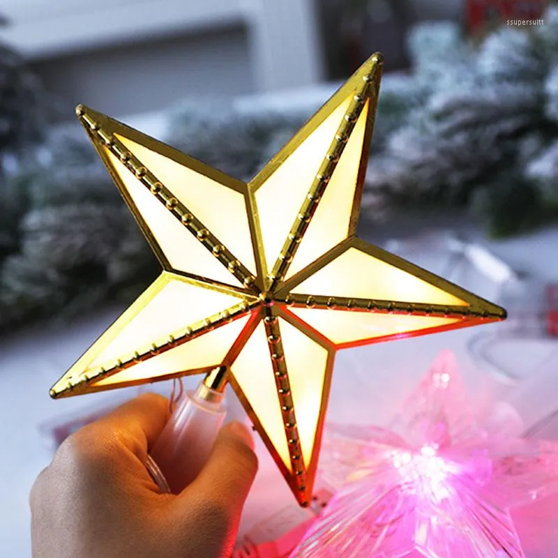 Decorações de Natal Top Tree Gold Star Top LED STARS Topper Ornamentos de Natal para casa Navidad Ano Noel
