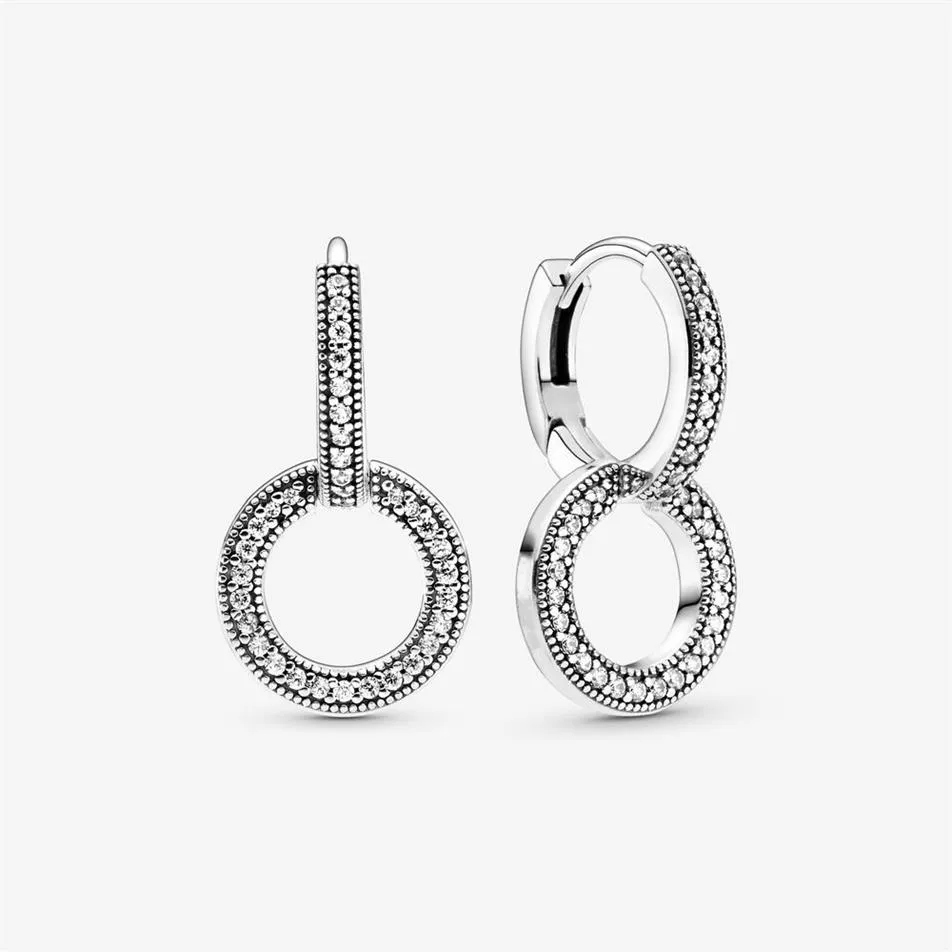أصيلة 100 ٪ 925 Sterling Silver Silver Sparkling Double Hoop أقراط الأزياء إكسسوارات المجوهرات للنساء للنساء GIFT237V
